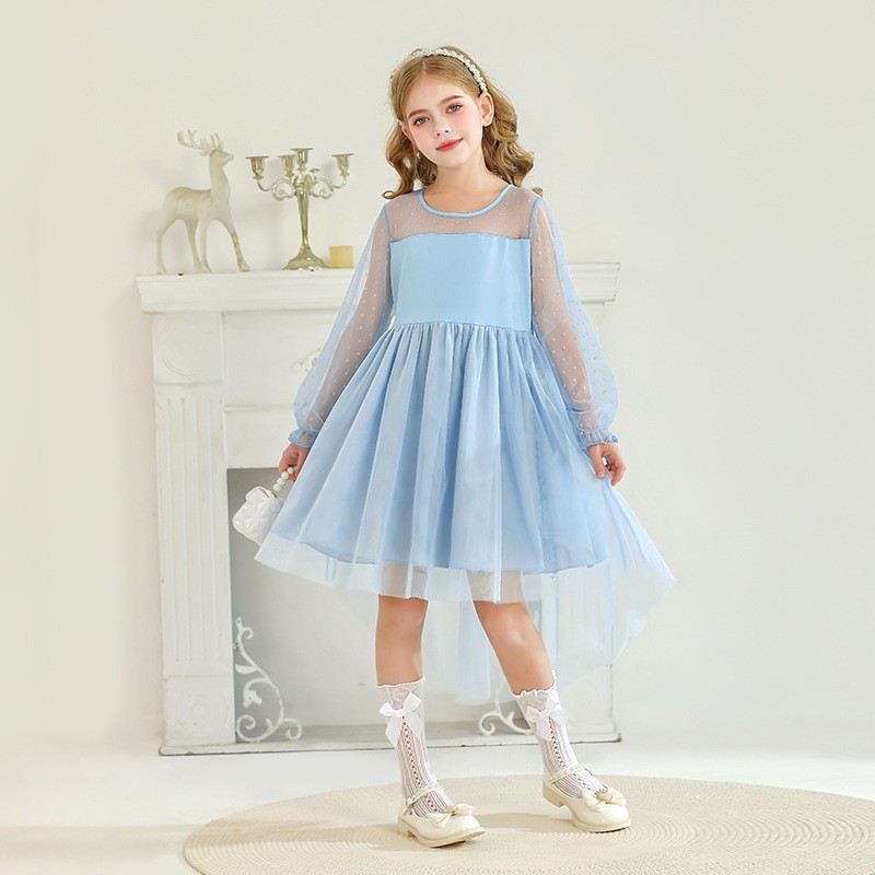 春季蕾丝长袖女童网纱公主裙 - 图片2